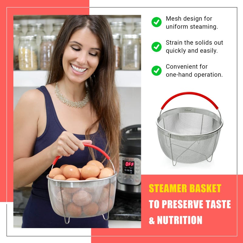 Salbree Original Salbree Steamer Basket for 3 qt quart Instant Pot Accessories, Stainless Steel Strainer and Insert fits IP Insta Pots, Instapot, Other Pressure Cookers, with Silicone Handle [6qt 8qt avail] - Image 2